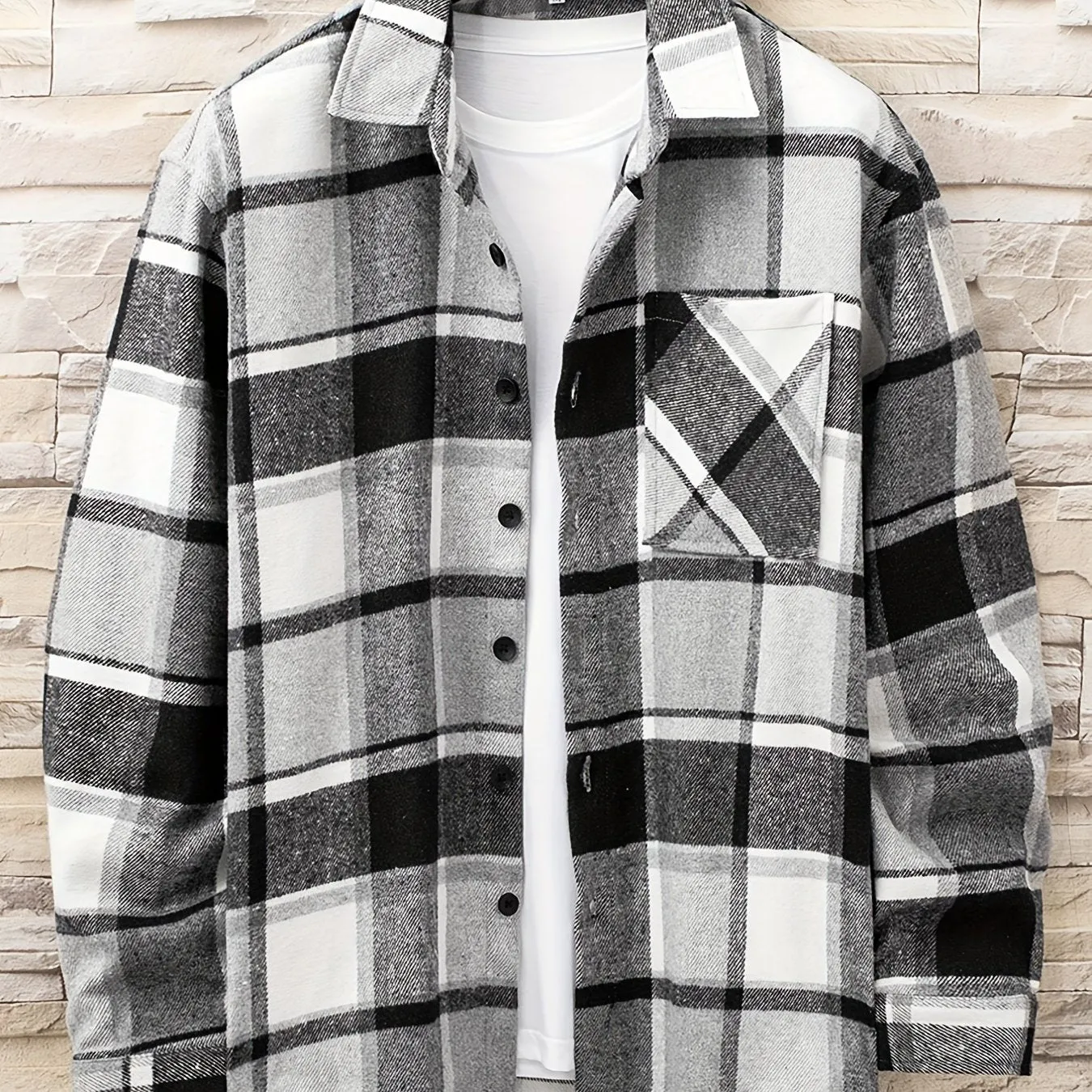 Men's Flannel Plaid Lapel Button Short Pocketed Shirts Coats