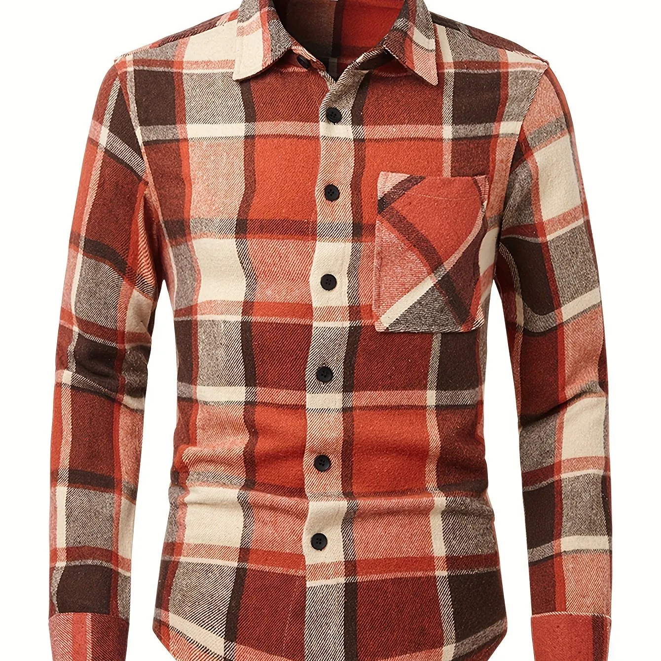 Men's Flannel Plaid Lapel Button Short Pocketed Shirts Coats