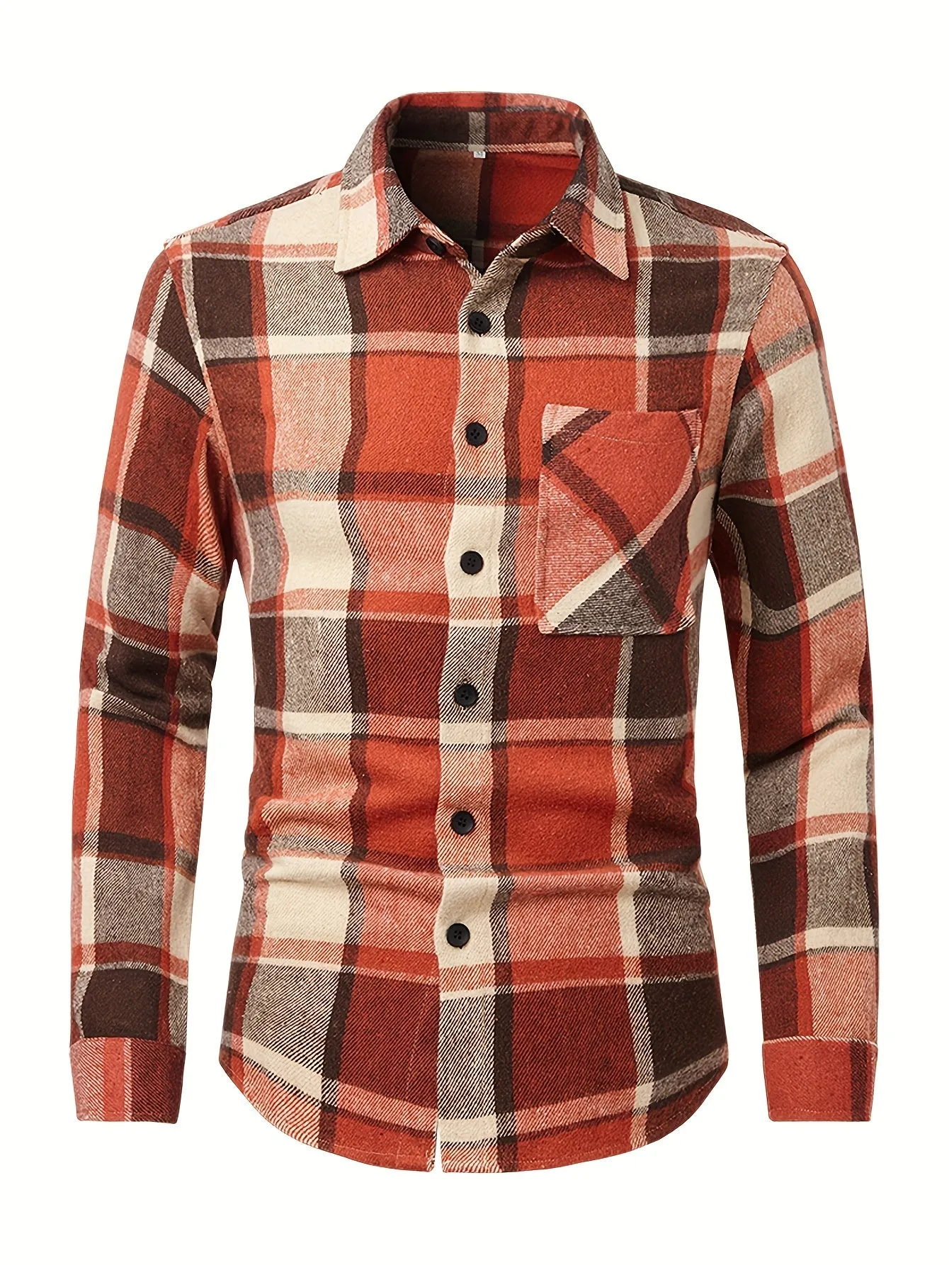 Men's Flannel Plaid Lapel Button Short Pocketed Shirts Coats