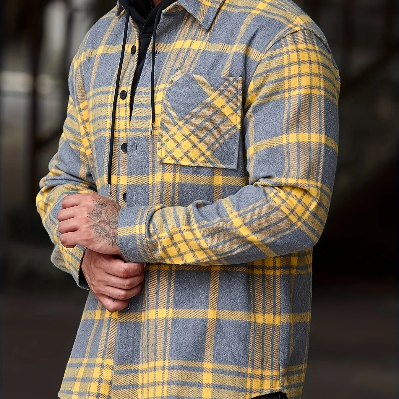 Men's Flannel Plaid Lapel Button Short Pocketed Shirts Coats