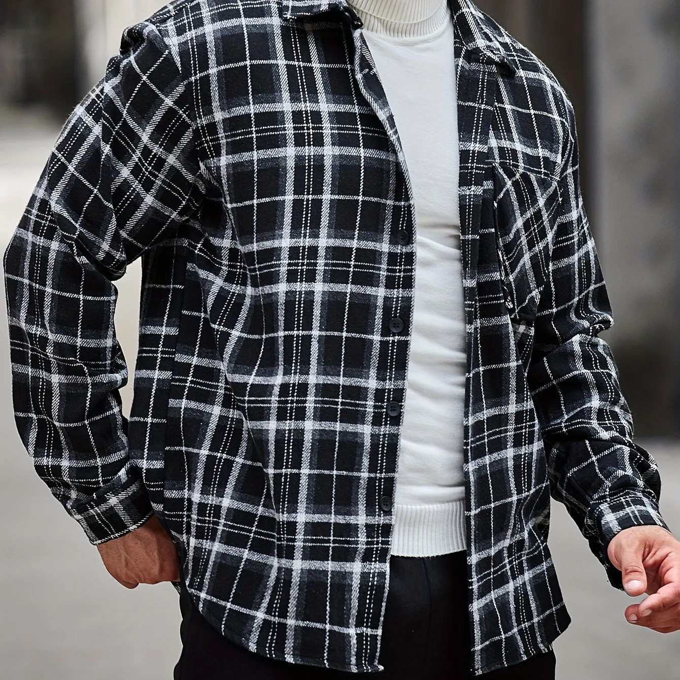 Men's Flannel Plaid Lapel Button Short Pocketed Shirts Coats