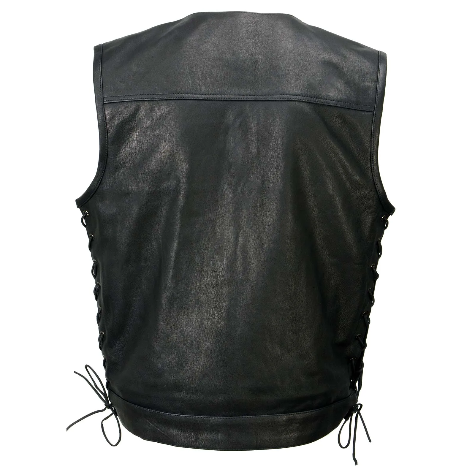 Milwaukee Leather MLM3504 Men's Black 'Pursuit' V Neck Club Style Motorcycle Leather Vest with Adjustable Side Laces