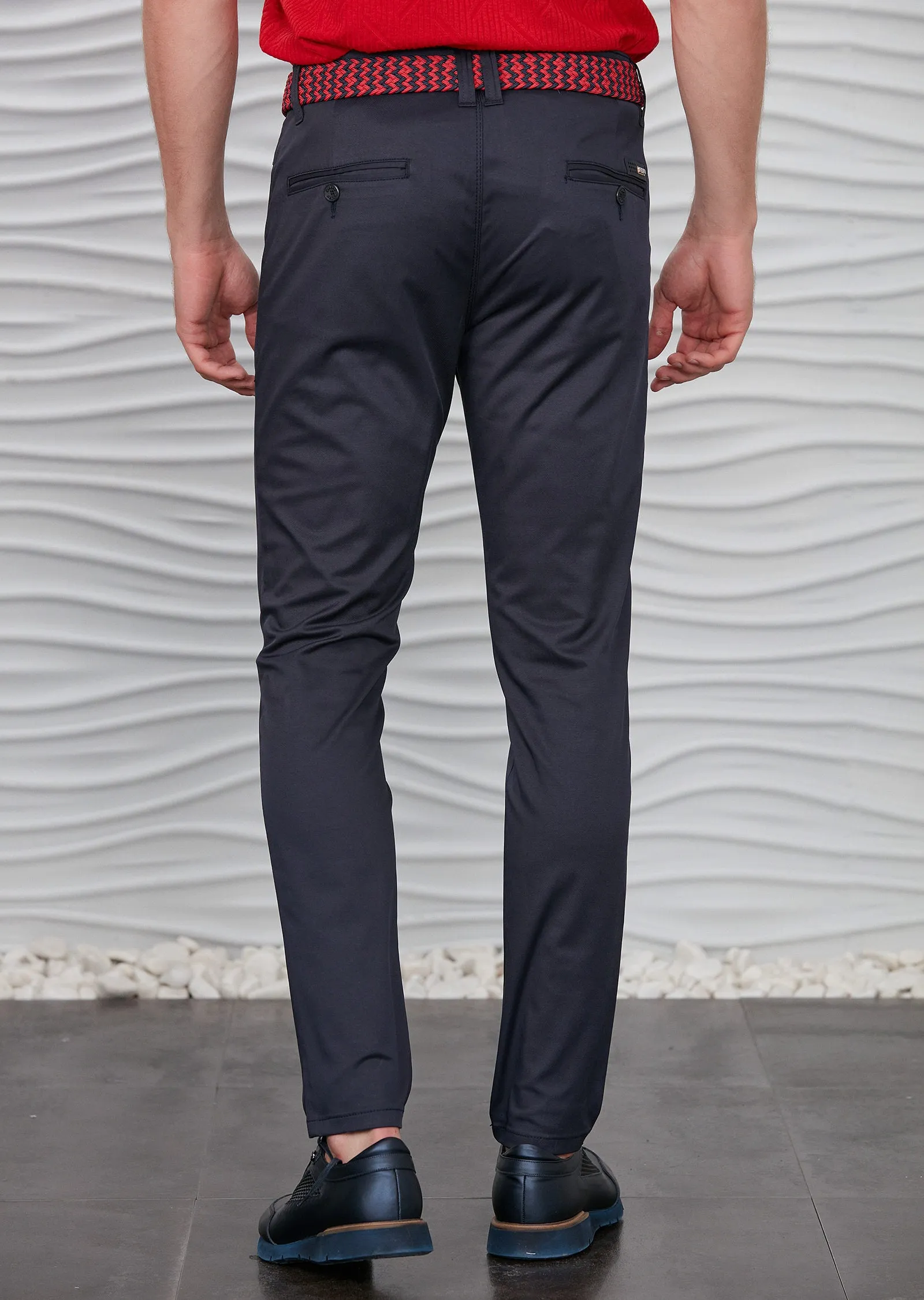 Navy Silver Buckle Zipper Pants