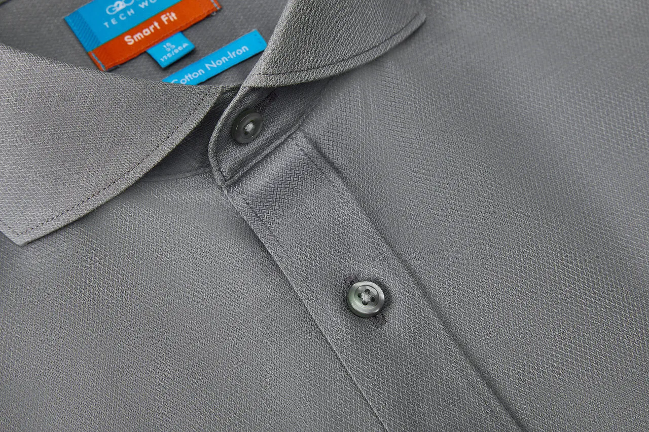 Non-Iron Cotton Stretch Textured Shirt in Smart Fit Windsor Collar