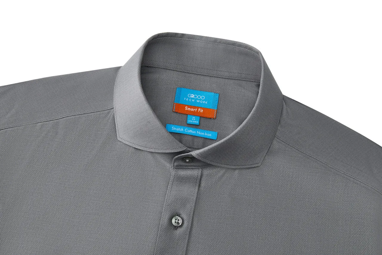 Non-Iron Cotton Stretch Textured Shirt in Smart Fit Windsor Collar