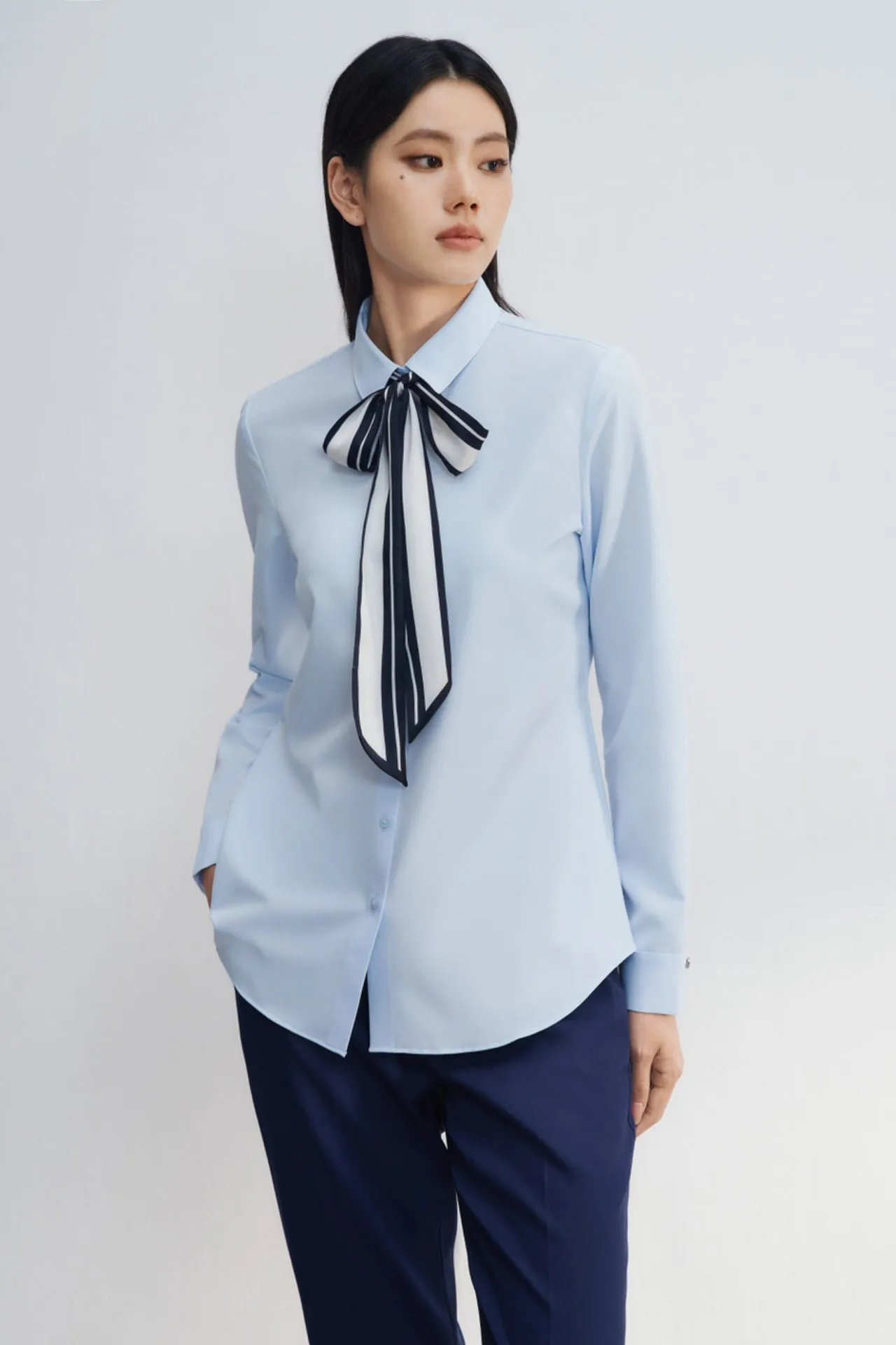 Non Iron Quick Dry Poplin Shirt With Detachable Scarf