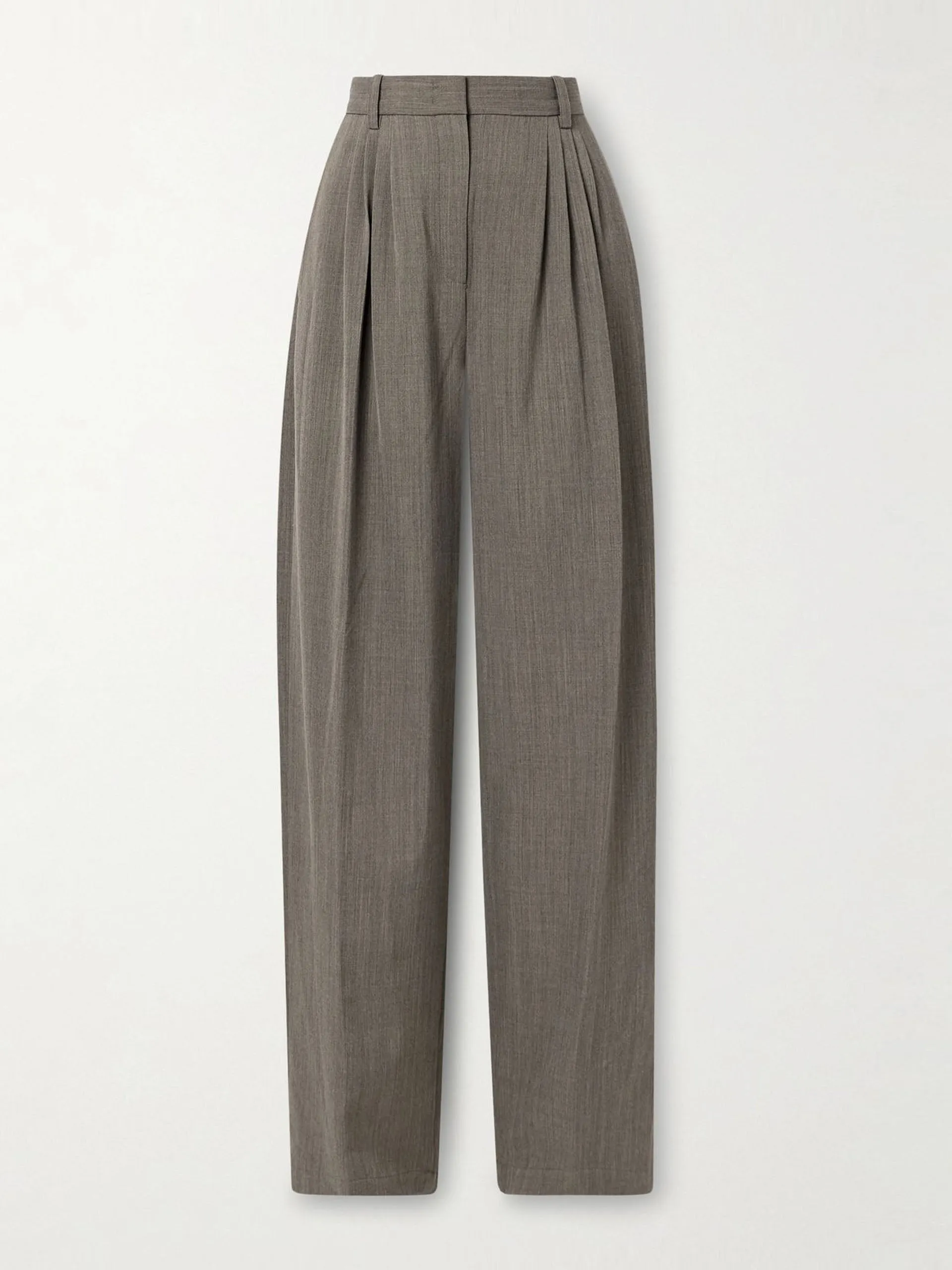 Pleated mélange twill wide-leg pants