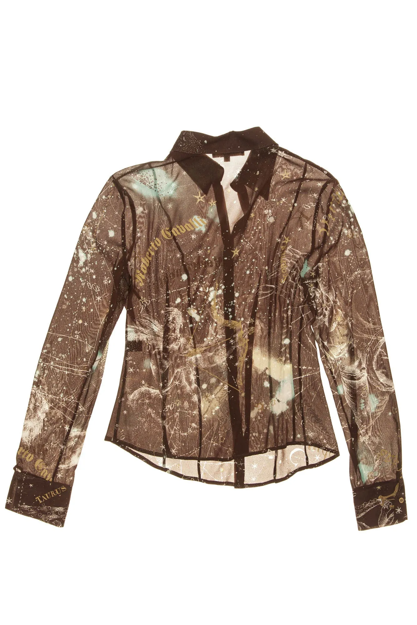 Robert Cavalli - Chocolate Brown and Aqua Constellation Blouse - L