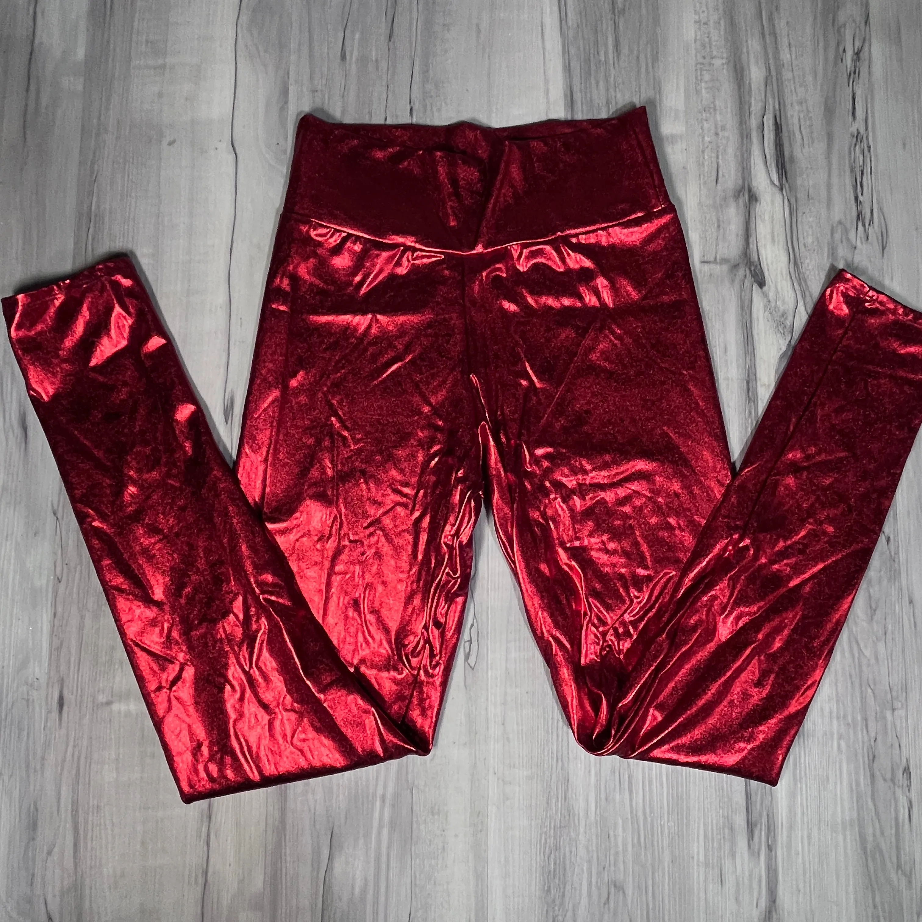 SALE - LARGE ONLY - Red Metallic High Waisted Leggings Pants