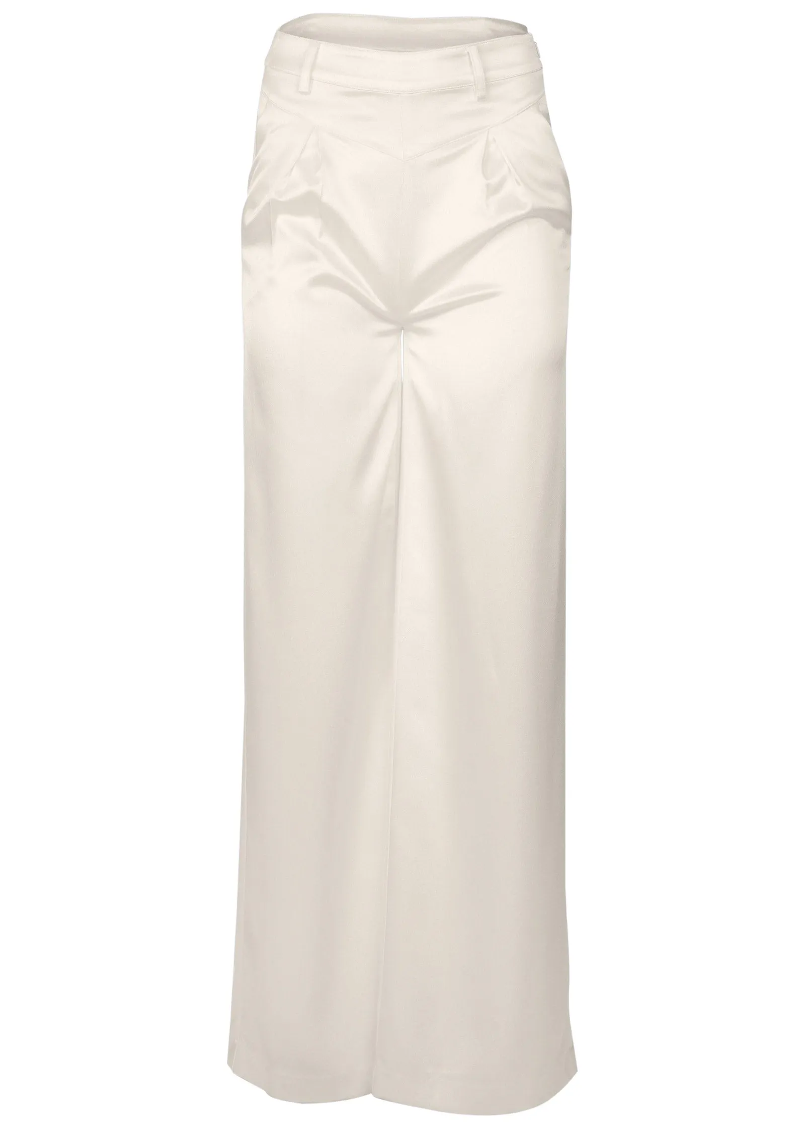 Shiny Satin Wide Leg Pants - Off White