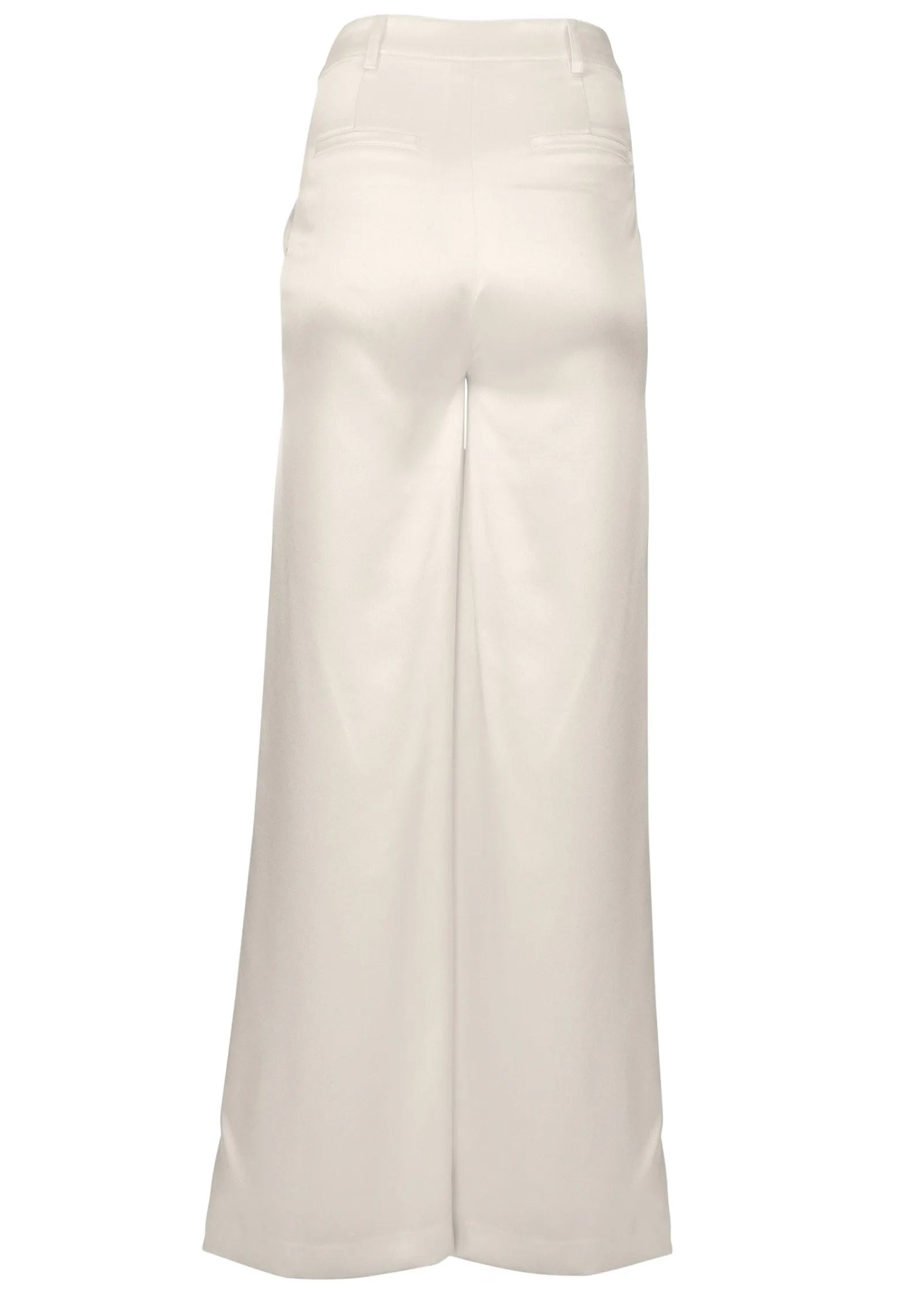 Shiny Satin Wide Leg Pants - Off White