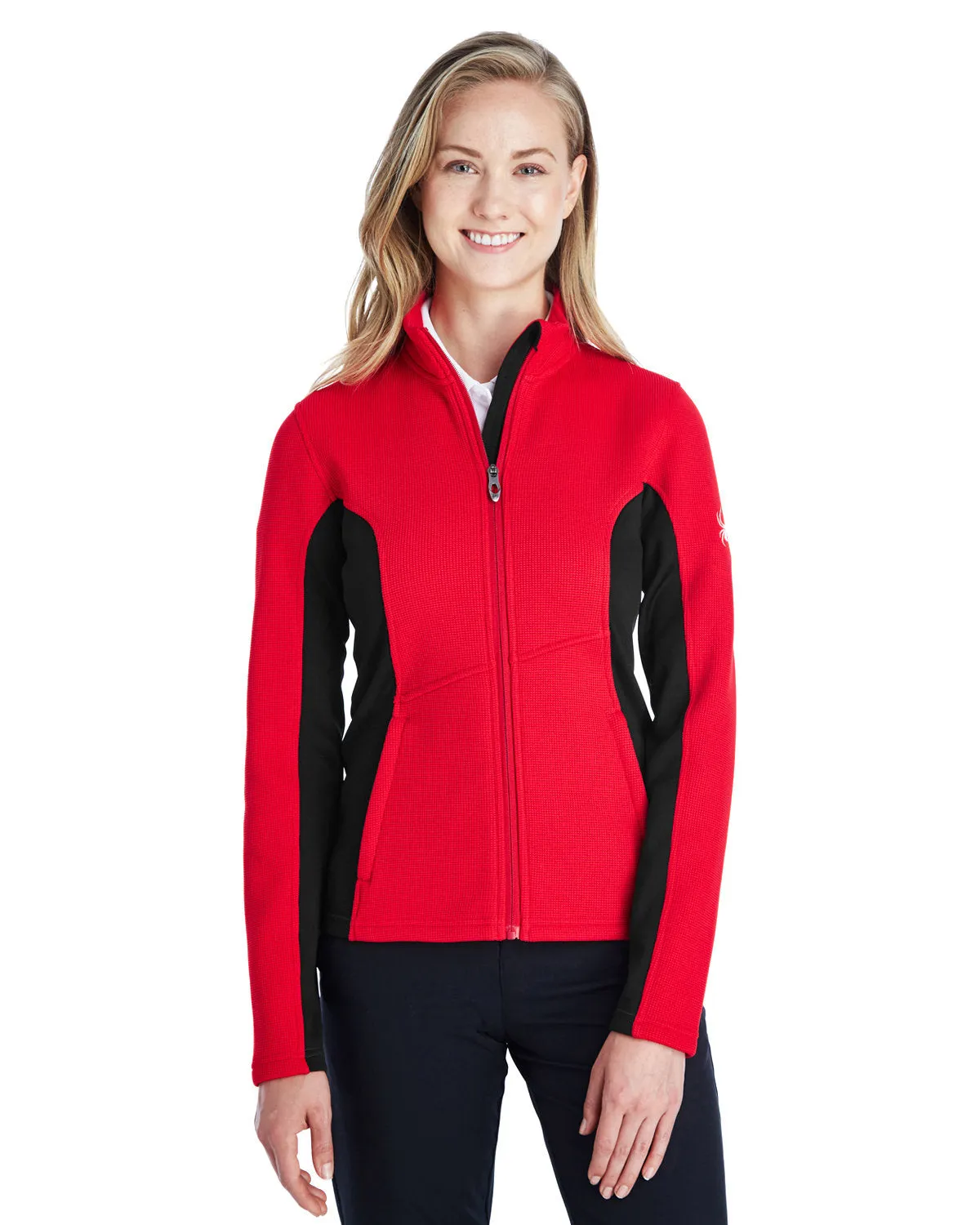 Spyder Ladies Constant Full Zip Sweaters, Fleece Red/ Black/ Wht