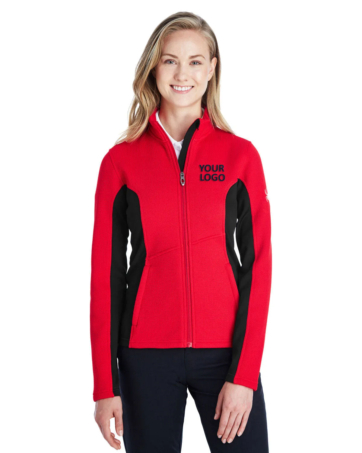 Spyder Ladies Constant Full Zip Sweaters, Fleece Red/ Black/ Wht