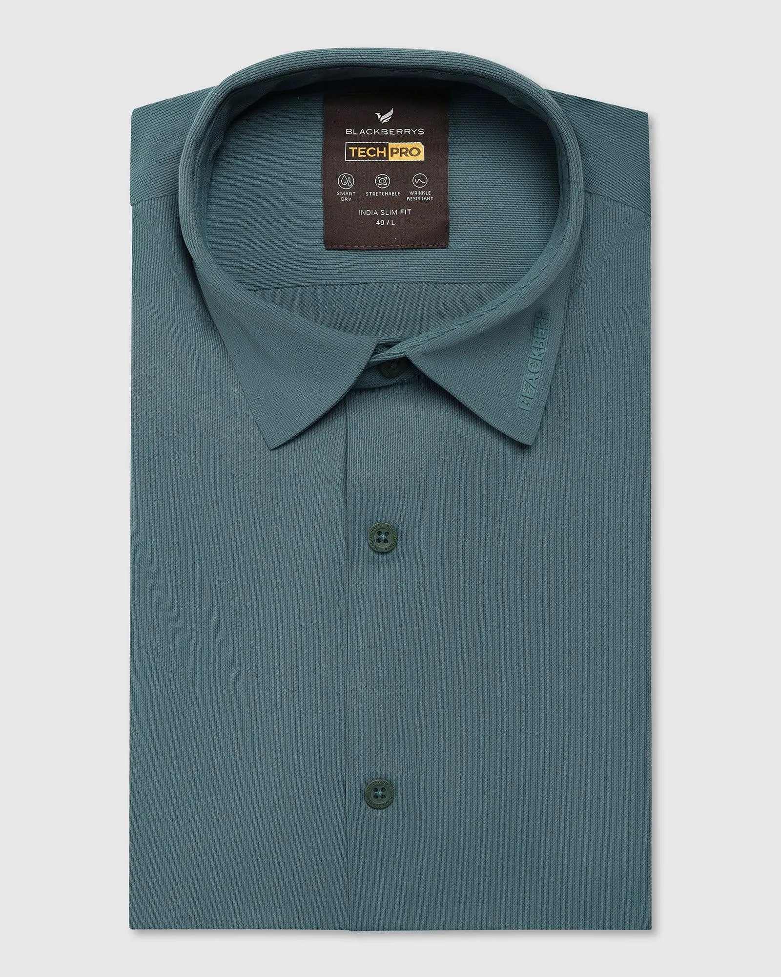 TechPro Formal Half Sleeve Bottle Green Solid Shirt - Alfie