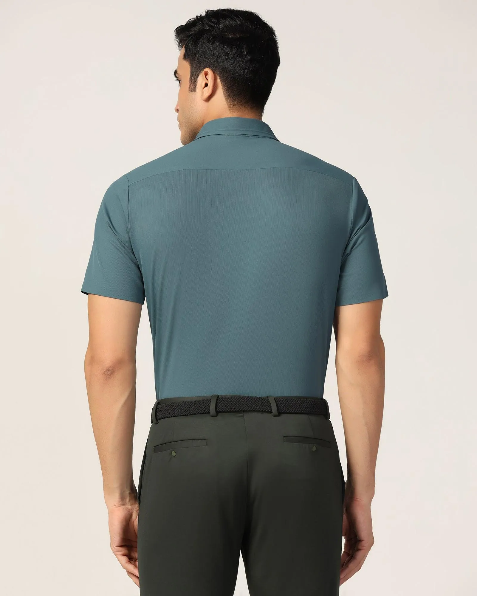 TechPro Formal Half Sleeve Bottle Green Solid Shirt - Alfie