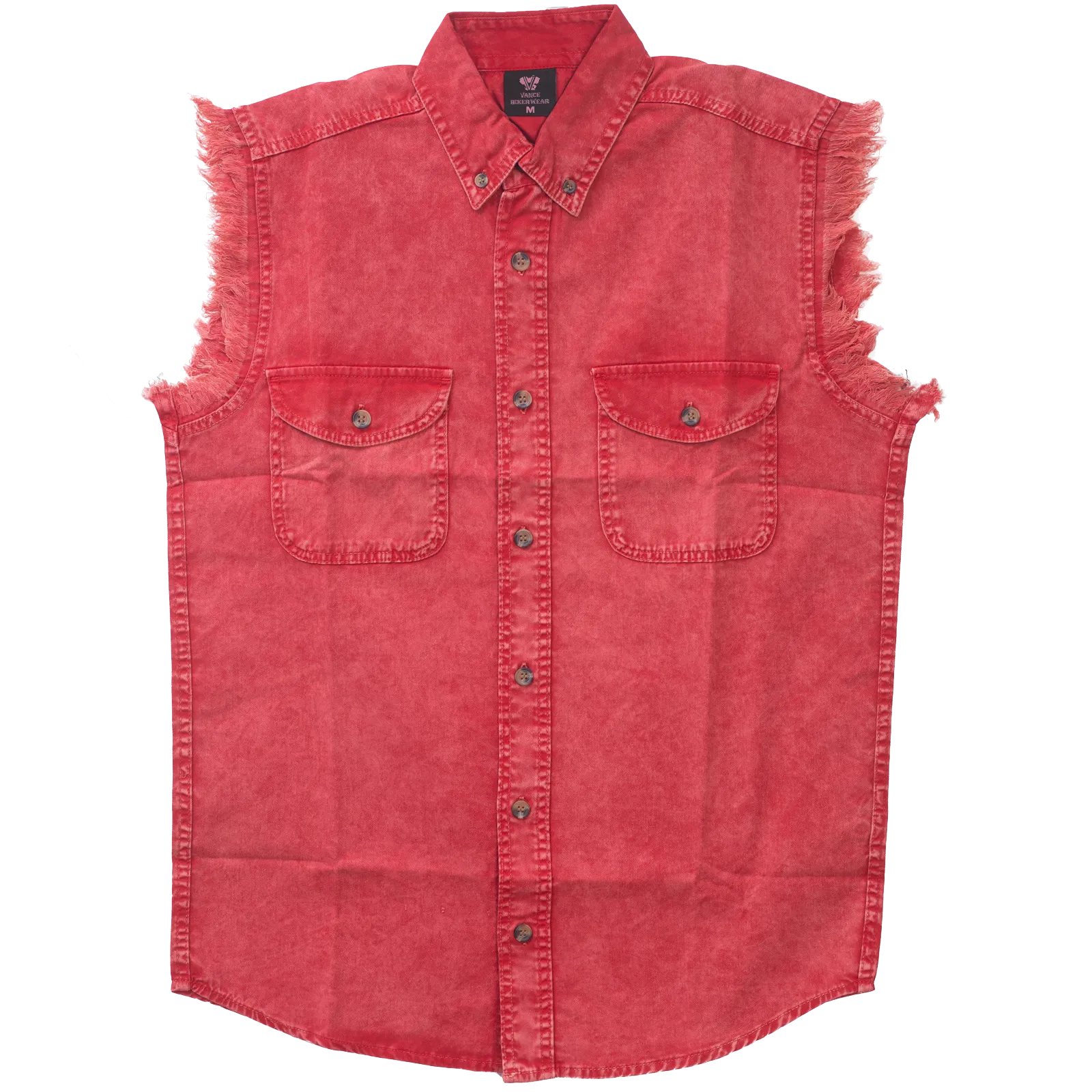 VB734 - Mens Cutoffs Red Acid Wash Shirt