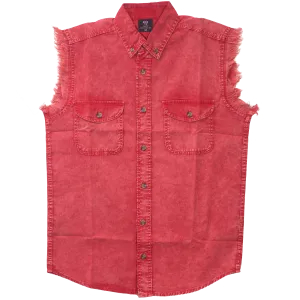 VB734 - Mens Cutoffs Red Acid Wash Shirt