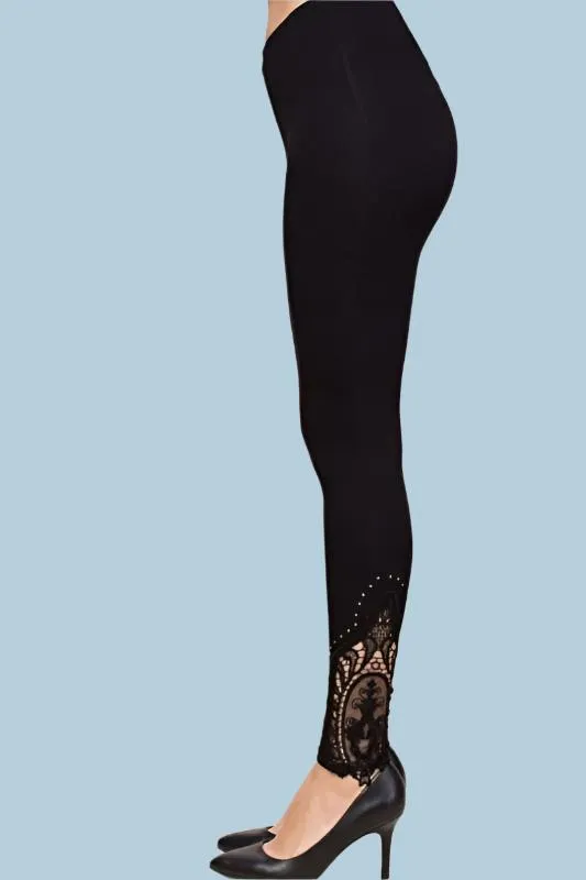 Vocal Ankle Lace Leggings - Black