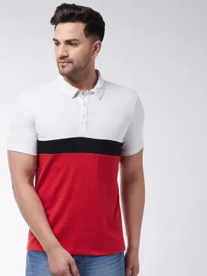 White/Black/Red Colorblock Half Sleeves Polo