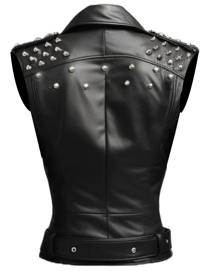 Women Black Stylish Biker Style Leather Vest