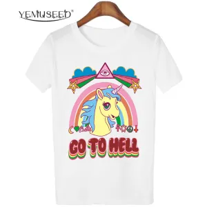 Women Casual Unicorn T-shirt Harajuku Blusa Tops Crew Neck White Short Sleeve T shirt Lady Tees