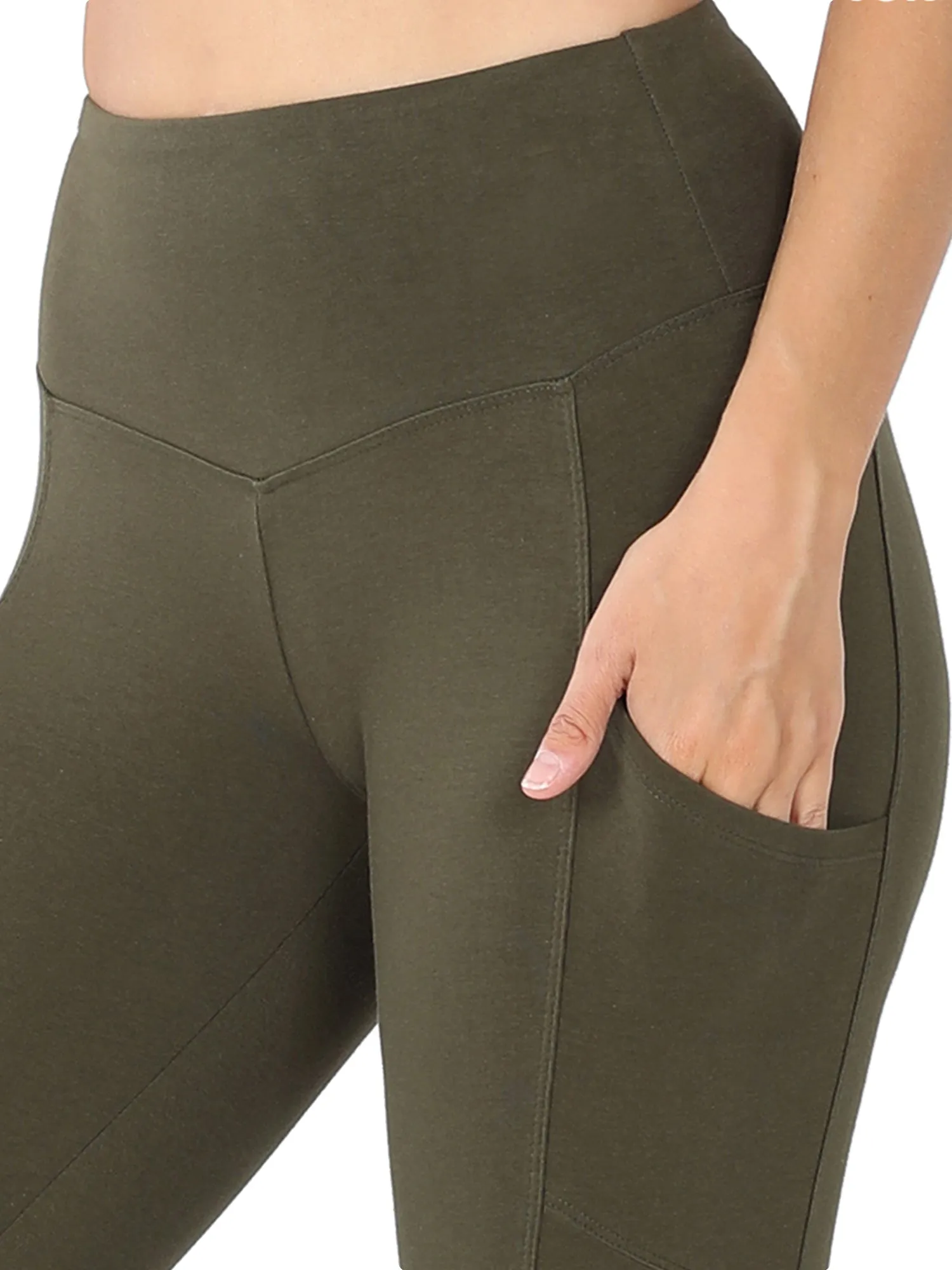 Womens Active Workout Full Length Cotton Leggings with Pockets (S-XL)