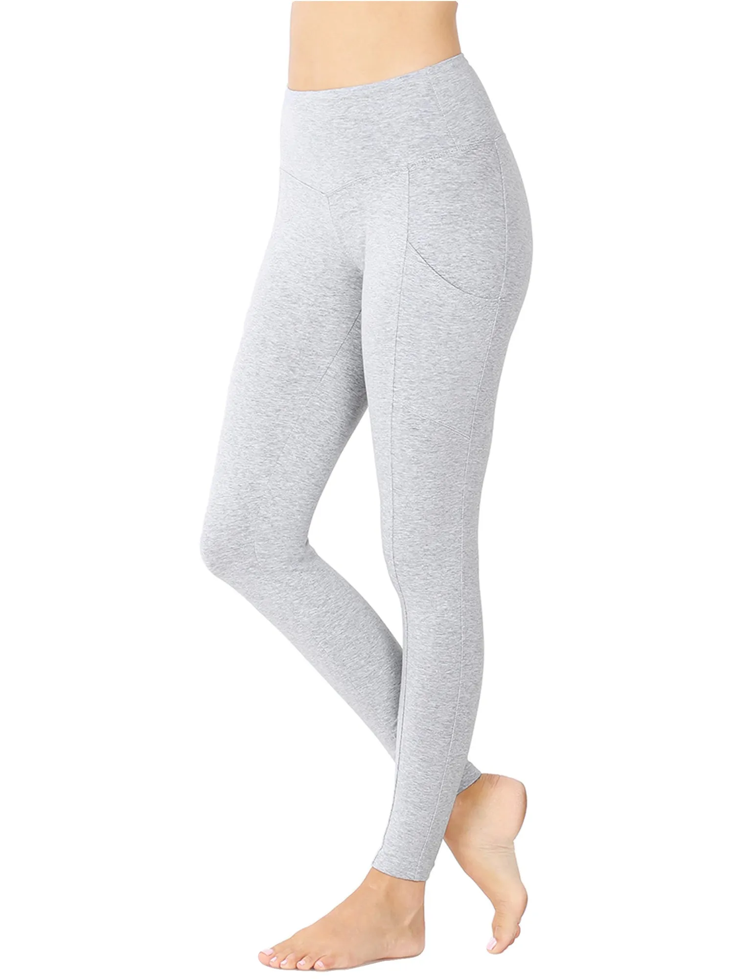 Womens Active Workout Full Length Cotton Leggings with Pockets (S-XL)