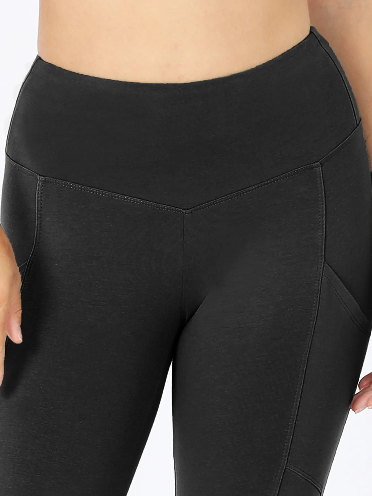 Womens Active Workout Full Length Cotton Leggings with Pockets (S-XL)