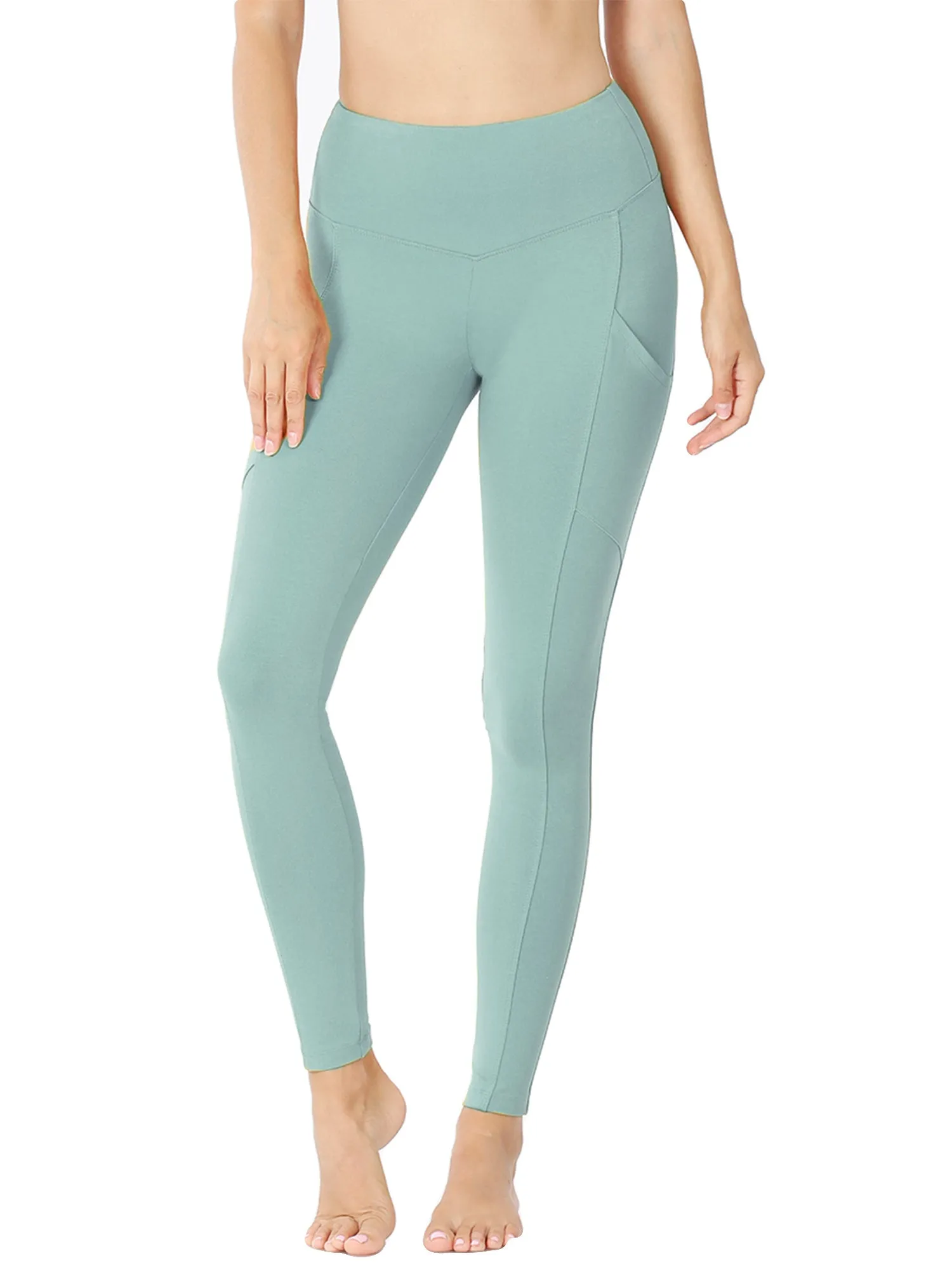 Womens Active Workout Full Length Cotton Leggings with Pockets (S-XL)