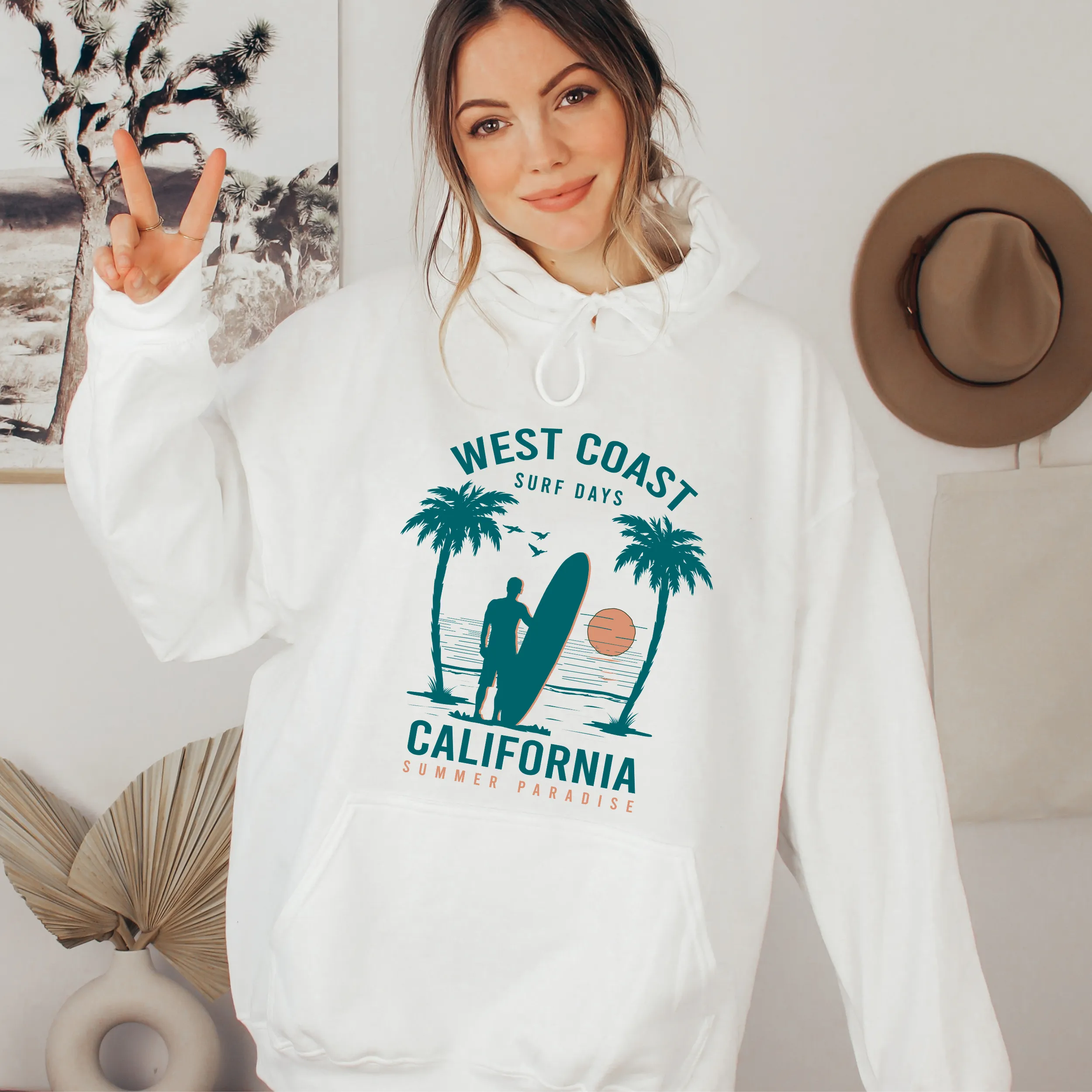 Women's California Crewneck Sweatshirt or Hoodie, West Coast Surf Days Unisex Sized Women's Shirt Collection Sweatshirt or Hoodie