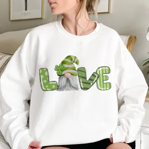 Women's St. Patrick's Day Gnome Unisex-Size Green Love White Crewneck Sweatshirt T-Shirt Cute Gnome Lover Pullover or Tee